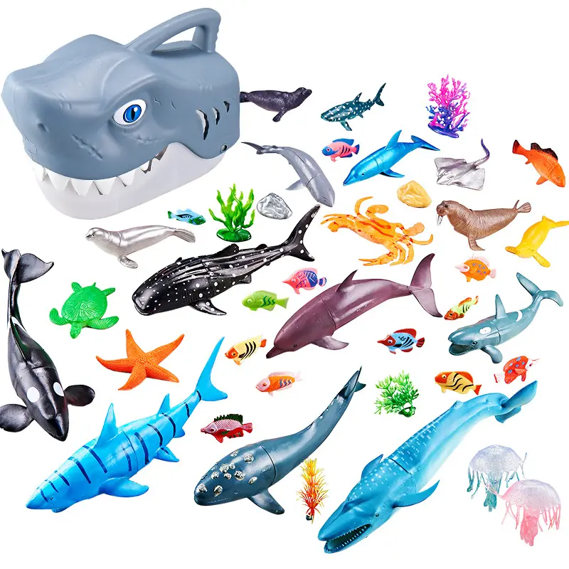 Marine Animal Playset Ocean Life Models Children Simulated Marine Animal Model Cartoon Shark Head Storage Box Toy Set