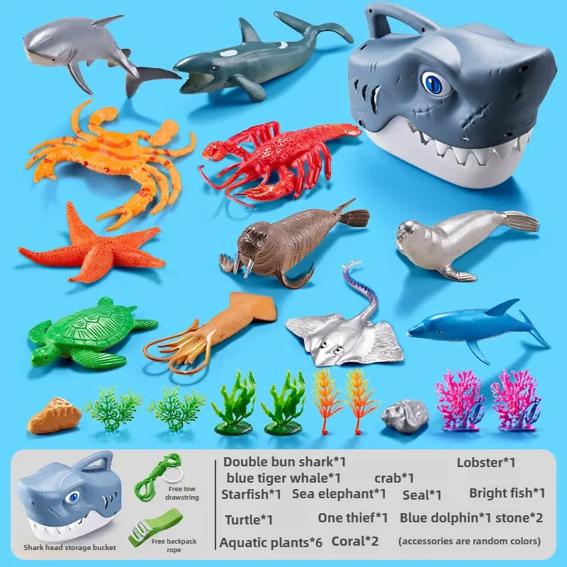 Marine Animal Playset Ocean Life Models Children Simulated Marine Animal Model Cartoon Shark Head Storage Box Toy Set