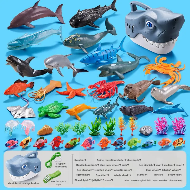 Marine Animal Playset Ocean Life Models Children Simulated Marine Animal Model Cartoon Shark Head Storage Box Toy Set