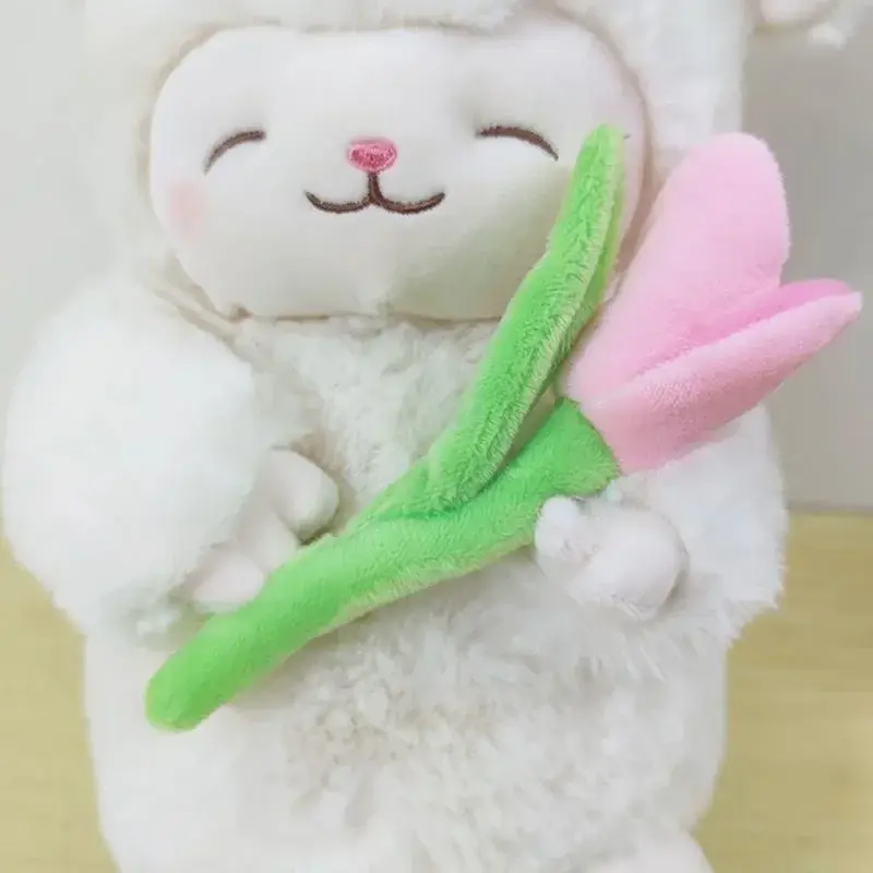 Kawaii Sweet White Sheep Lam Hold Tulip Flower Plush Doll Soft Stuffed Lamb With Tulip Plushie Toy Cute Gift For Kid Birthday