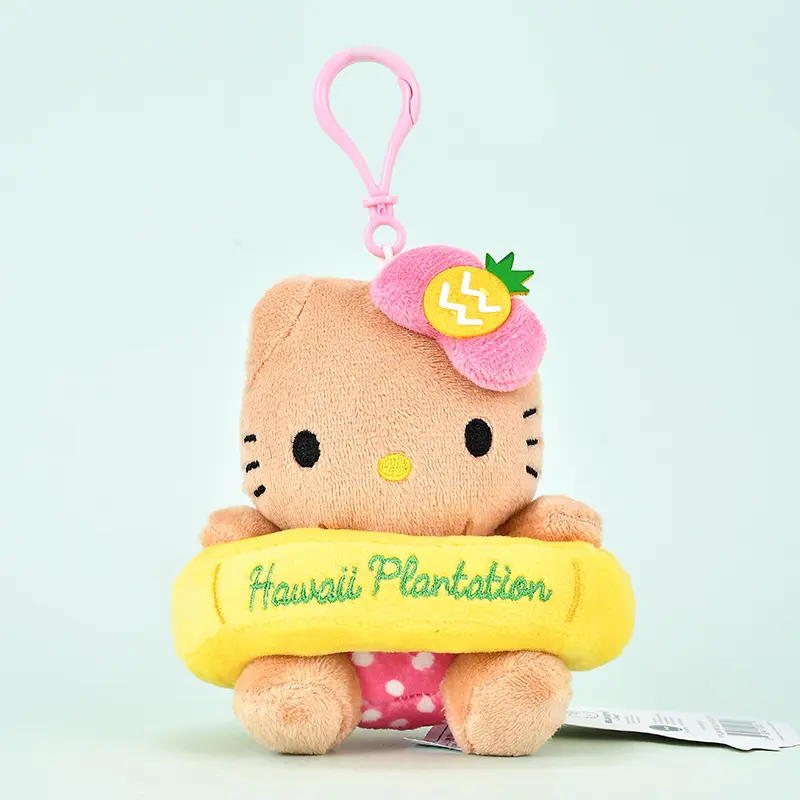 Hawaiian Black Pineapple Sanrio Hello Kitty Cute Stuffed Doll Keychain Childrens Plush Toys Girls Backpack Zipper Fluffy Pendant
