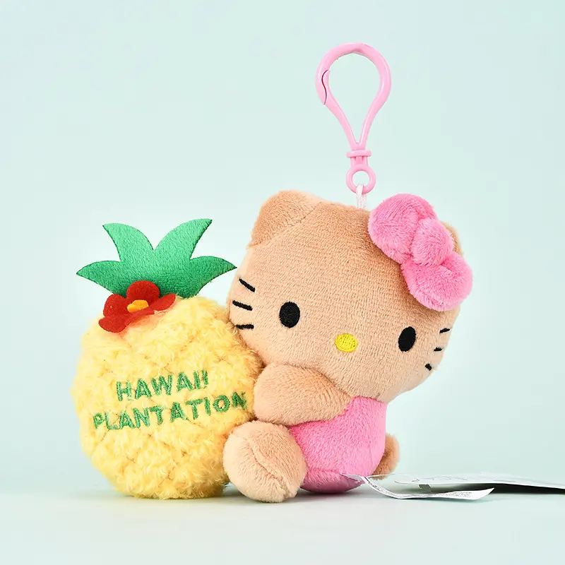 Hawaiian Black Pineapple Sanrio Hello Kitty Cute Stuffed Doll Keychain Childrens Plush Toys Girls Backpack Zipper Fluffy Pendant