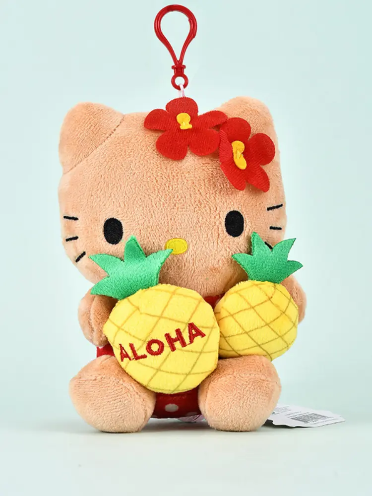 Hawaiian Black Pineapple Sanrio Hello Kitty Cute Stuffed Doll Keychain Childrens Plush Toys Girls Backpack Zipper Fluffy Pendant
