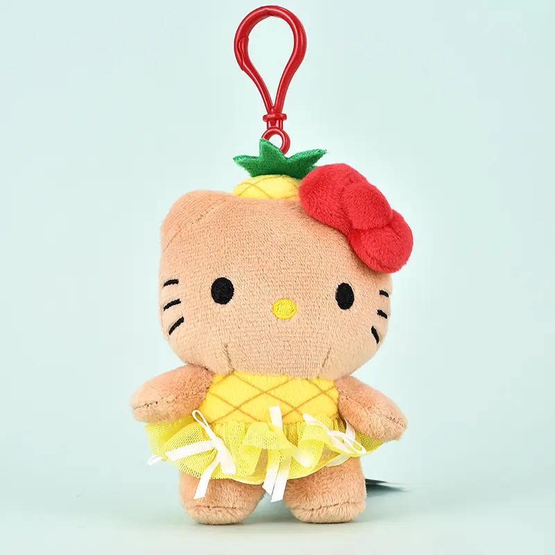 Hawaiian Black Pineapple Sanrio Hello Kitty Cute Stuffed Doll Keychain Childrens Plush Toys Girls Backpack Zipper Fluffy Pendant