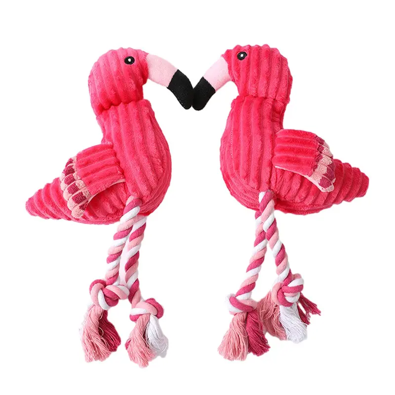 Cute Flamingo Plush Dog Toys Funny Interactive Squeaky Chew Ropes Toys For Small Large Pets Teeth Cleaning Supplies