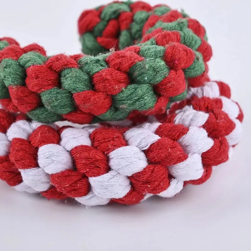 Christmas Dog Toy Pet Cotton Rope Knot Interactive Dog Toys Ball for Puppy Dogs Large Dogs Toothbrush Chew Dog Accessories