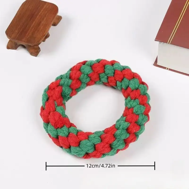 Christmas Dog Toy Pet Cotton Rope Knot Interactive Dog Toys Ball for Puppy Dogs Large Dogs Toothbrush Chew Dog Accessories