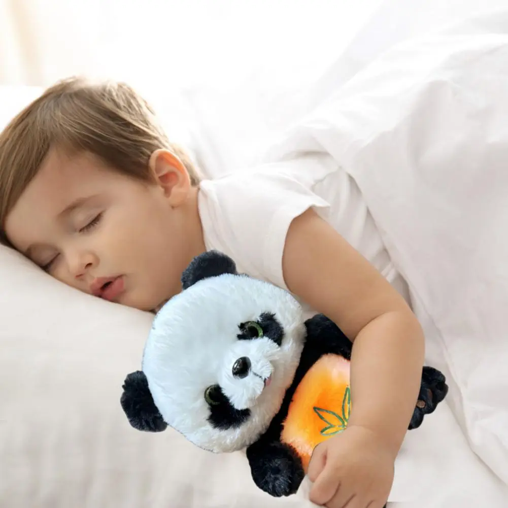 Panda Plush Toy with Sound Light Sensing Stuffed Animal Soothing Sleep Companion with Musical Lights Rhythmic Breathing Motion