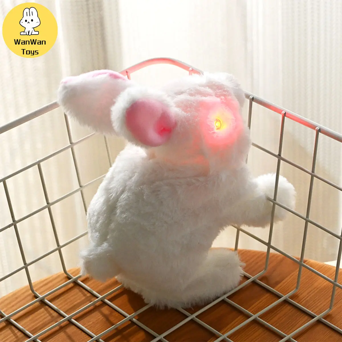Plush Electric White Rabbit Solid Color Long Hair Rabbit Black Eyes Walk and Bark Red Eyes Luminous Long Hair Simulation Rabbit