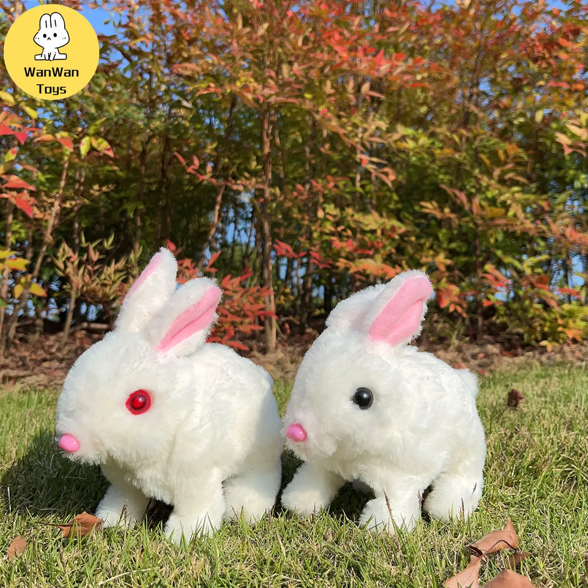 Plush Electric White Rabbit Solid Color Long Hair Rabbit Black Eyes Walk and Bark Red Eyes Luminous Long Hair Simulation Rabbit