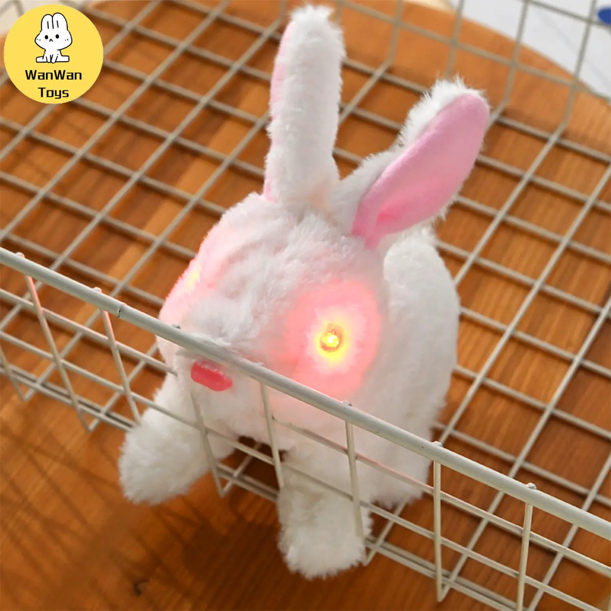 Plush Electric White Rabbit Solid Color Long Hair Rabbit Black Eyes Walk and Bark Red Eyes Luminous Long Hair Simulation Rabbit