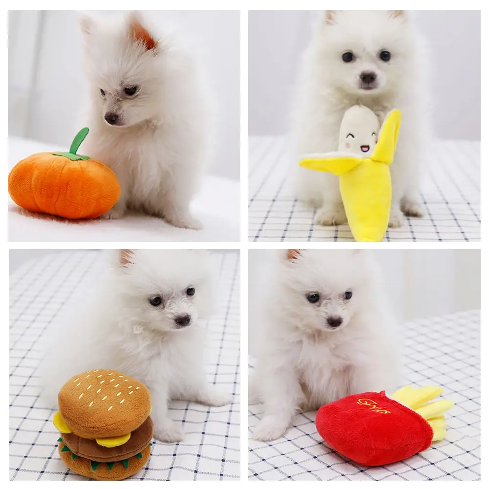Plush Squeaky Bone Dog Toy Bite Resistant Clean Dog Chew Puppy Training Toy Soft Banana Carrot Vegetable Toy Ball Fruit