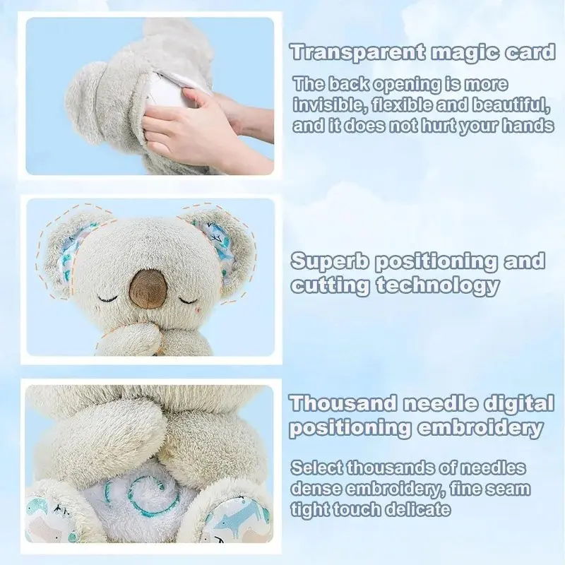 Cuddly Koala Plush Sleep Aid with Soft Glow Night Light Calming Music and Simulated Breathing Comforting Bedtime Comfort Toys