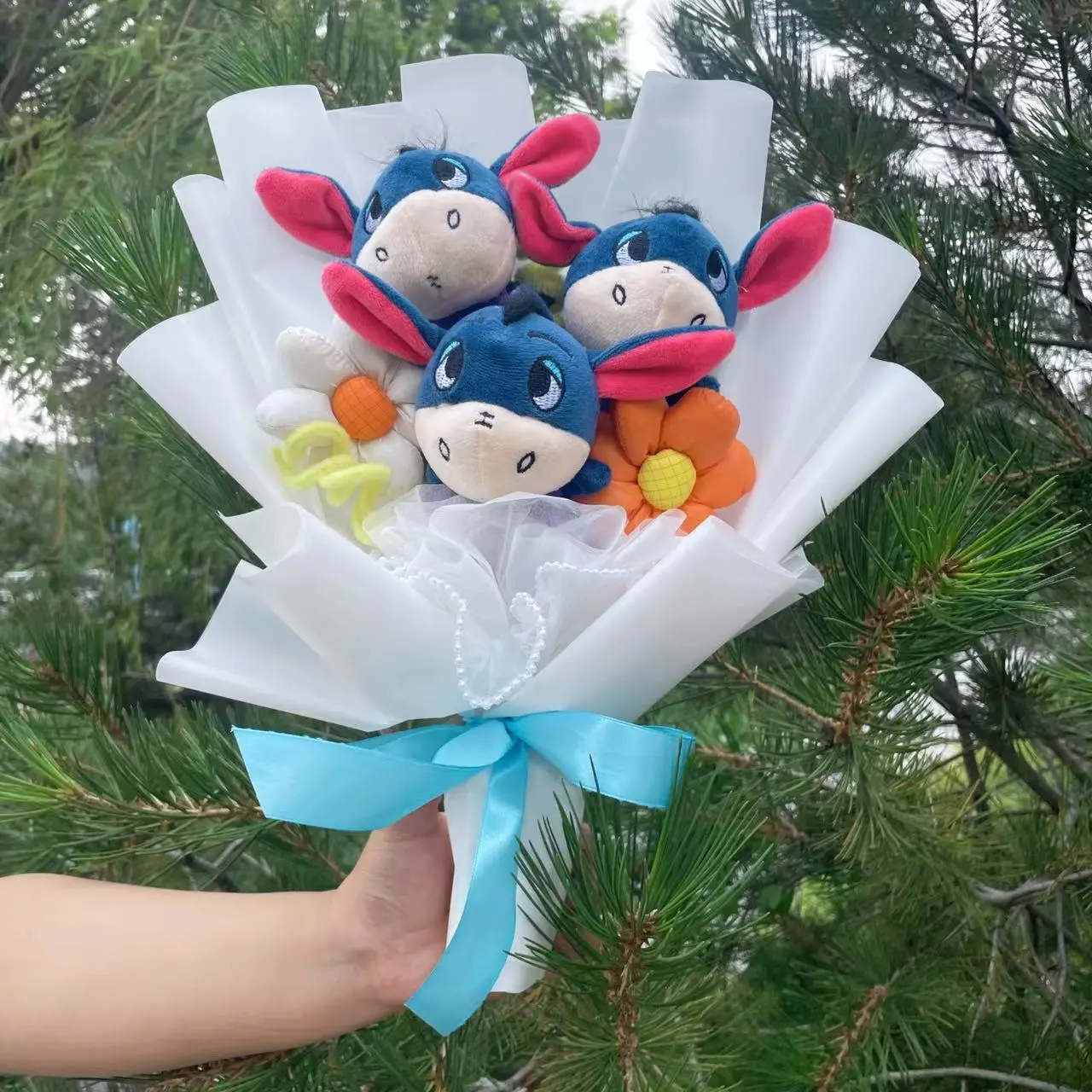 Cartoon Winnie the Pooh Plush Doll Toy Handmade Flower Bouquet Wedding Valentine's Day Christmas Graduation Gifts