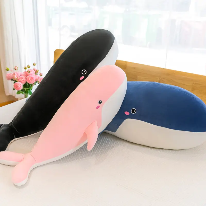 Giant Washable Soft Stuffed Plush Whale Toy Ocean Animal Doll Blue Black Pink Giant Whale Plushie For Children Birthday Kid Gift