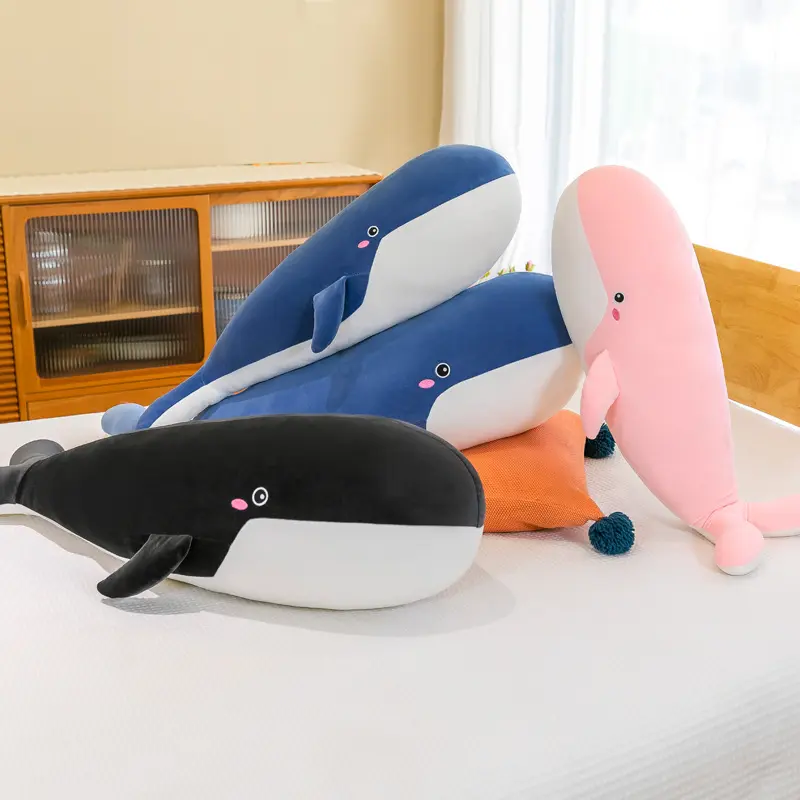 Giant Washable Soft Stuffed Plush Whale Toy Ocean Animal Doll Blue Black Pink Giant Whale Plushie For Children Birthday Kid Gift