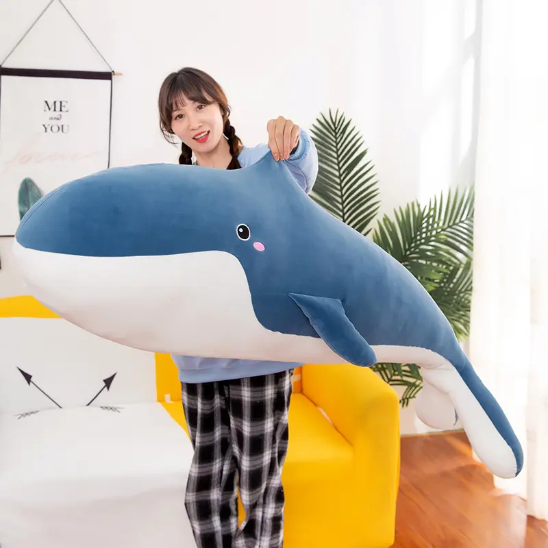 Giant Washable Soft Stuffed Plush Whale Toy Ocean Animal Doll Blue Black Pink Giant Whale Plushie For Children Birthday Kid Gift