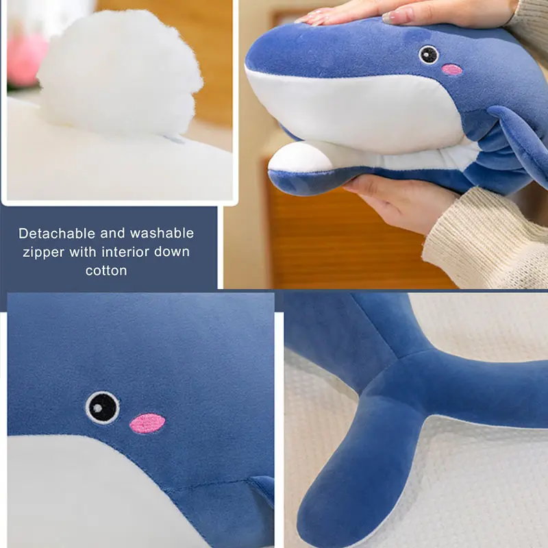 Giant Washable Soft Stuffed Plush Whale Toy Ocean Animal Doll Blue Black Pink Giant Whale Plushie For Children Birthday Kid Gift