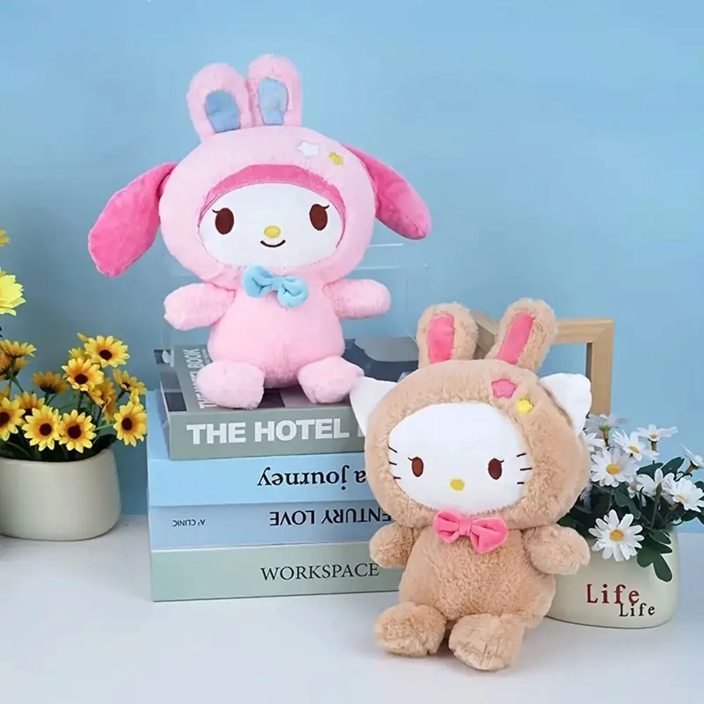 25cm Kawaii Sanrio Plush Toys Hello Kitty Kuromi My Melody Pillow Stuffed KT Cinnamoroll Plush Doll Toy Cute Birthday Gifts