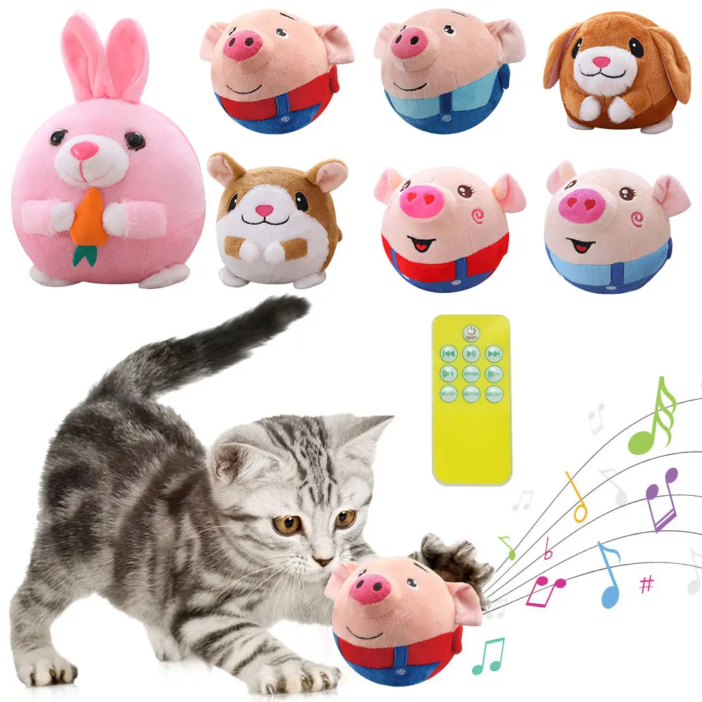 Cartoon Pig Active Moving Pet Plush Toy Washable Interactive Dog Toys USB Rechargeable Talking Moving Dog Ball Toy for Dogs Cats