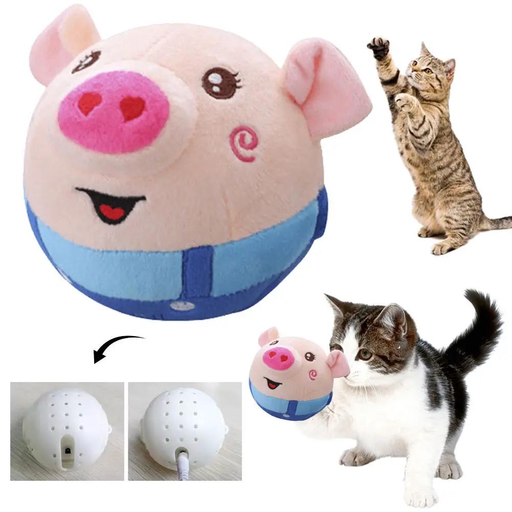 Cartoon Pig Active Moving Pet Plush Toy Washable Interactive Dog Toys USB Rechargeable Talking Moving Dog Ball Toy for Dogs Cats