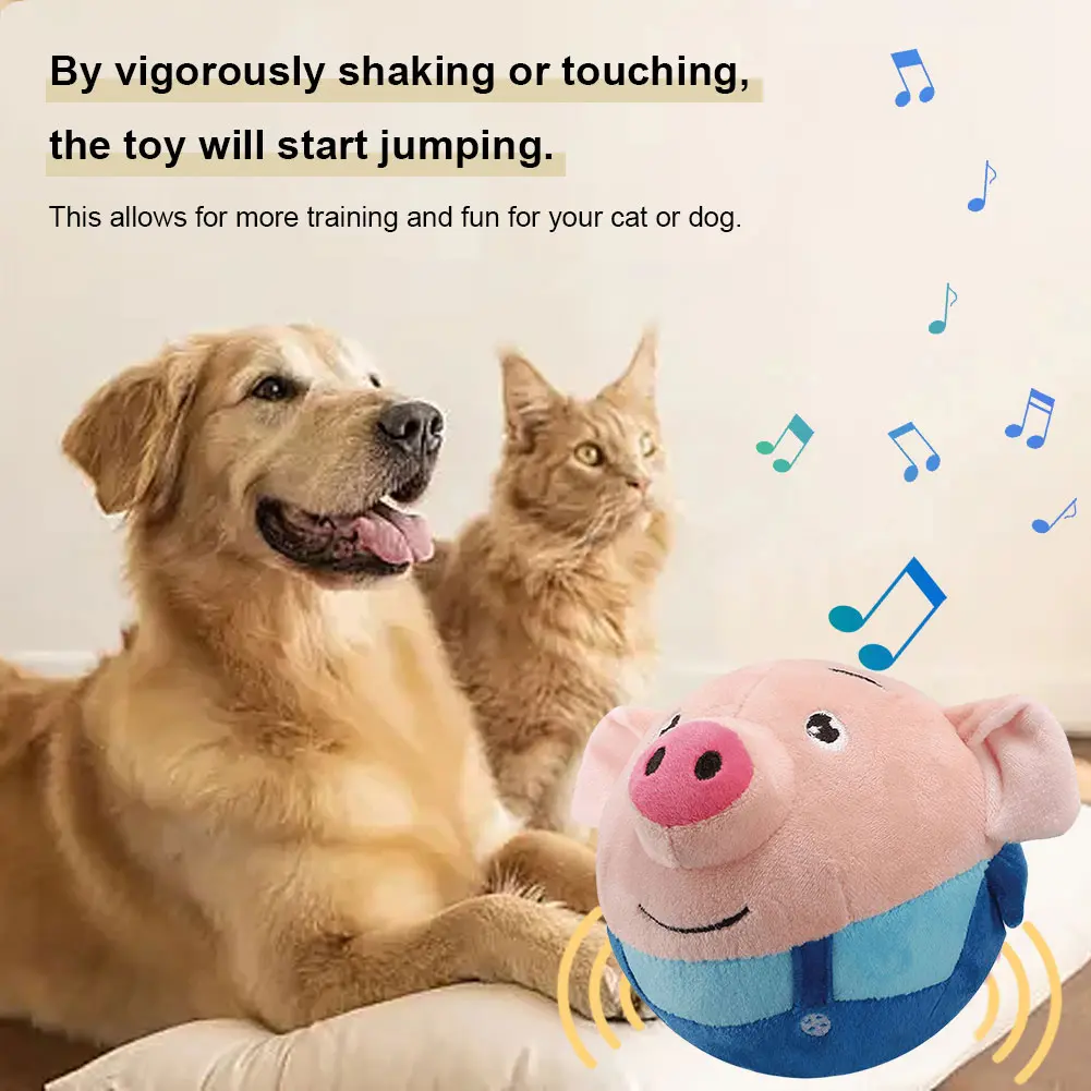 Cartoon Pig Active Moving Pet Plush Toy Washable Interactive Dog Toys USB Rechargeable Talking Moving Dog Ball Toy for Dogs Cats