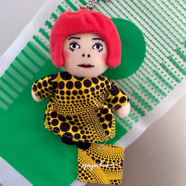 12cm Kawaii Yayoi Kusama Plush Toys Humanoid Polka Dot Plush Keychain Bag Pendant Toy Pendant Girls Friends Birthday Gift