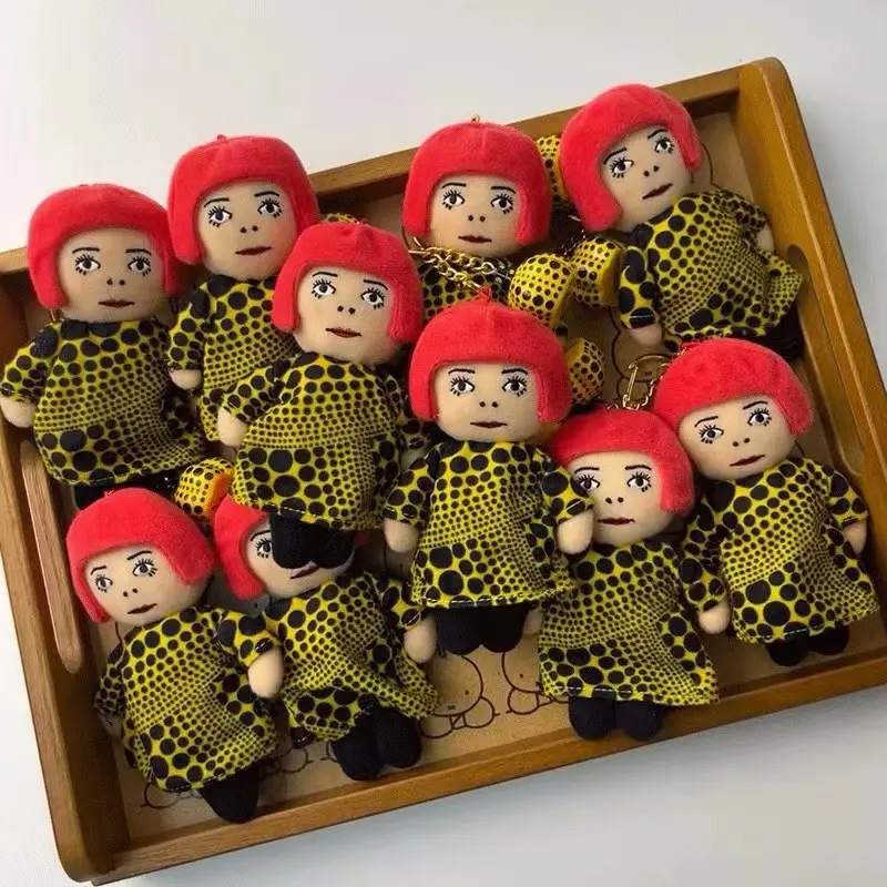 12cm Kawaii Yayoi Kusama Plush Toys Humanoid Polka Dot Plush Keychain Bag Pendant Toy Pendant Girls Friends Birthday Gift
