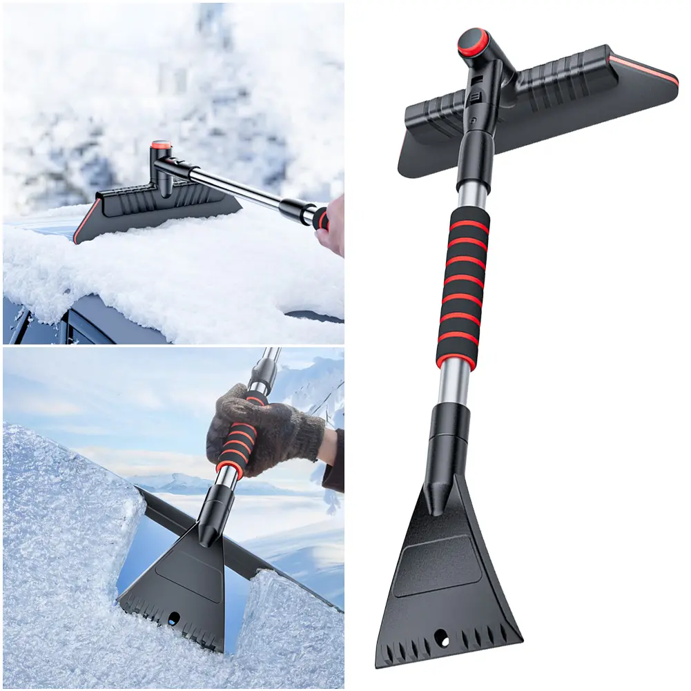 2 In 1 Detachable Snow Brush Multifunctional Windshield Snow Remover Ergonomic Handle Retractable Snow Remover Auto Cleaner Tool