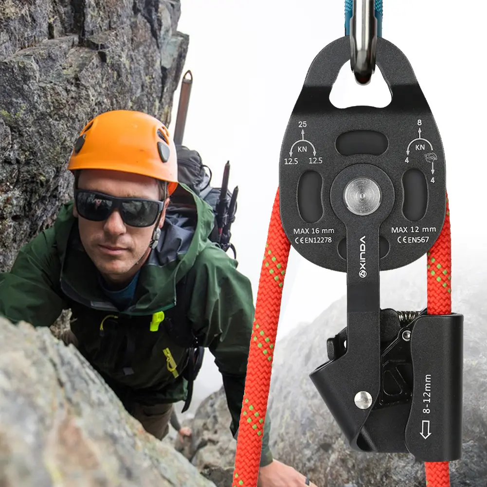 25KN Climbing Lifting Pulley Lift Weight Pulley Device Outdoor Rope Pulley for Rock Climb High Altitude Heavy Transport