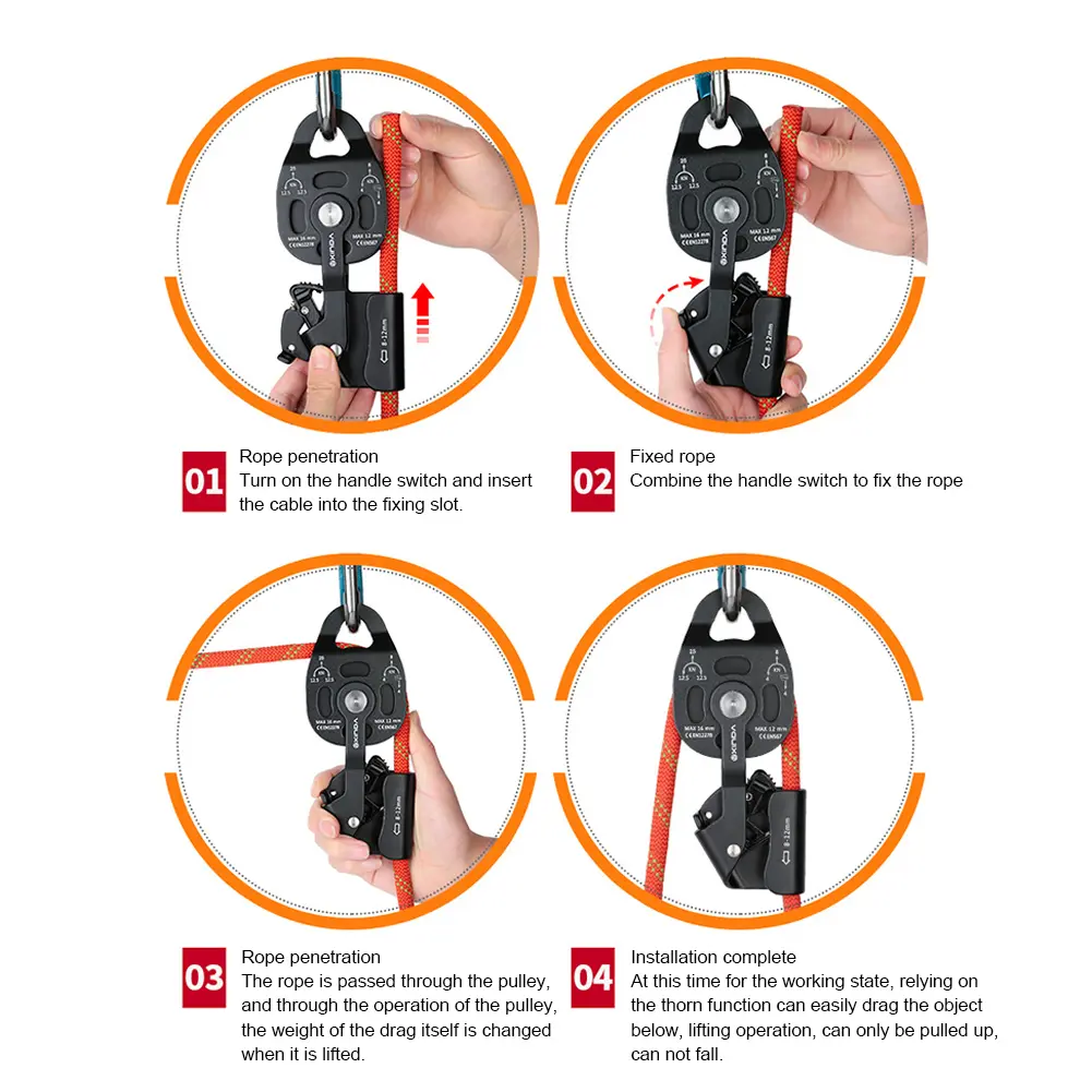 25KN Climbing Lifting Pulley Lift Weight Pulley Device Outdoor Rope Pulley for Rock Climb High Altitude Heavy Transport