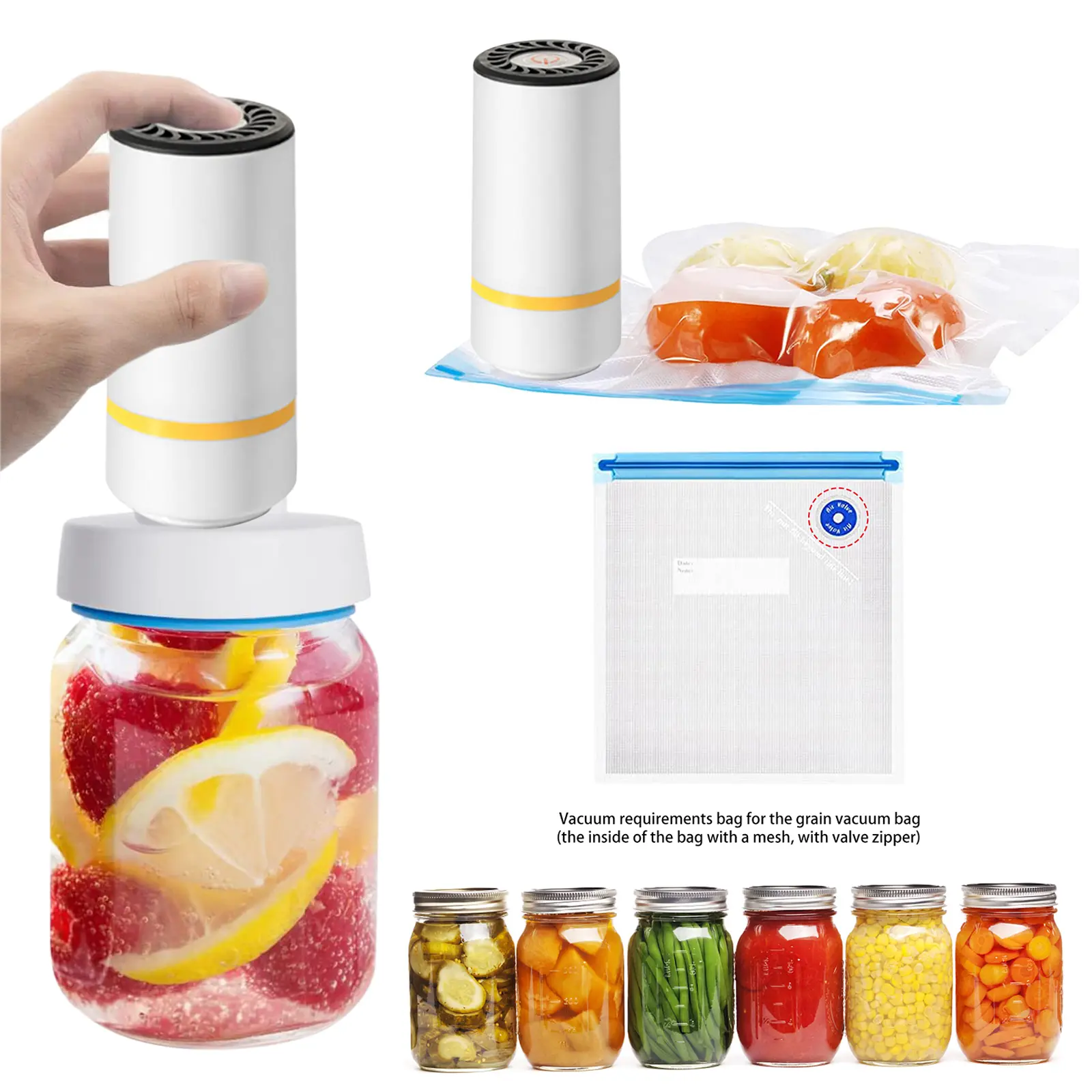 Portable Mason Jar Sealer Vacuum Kit BAP Free Canning Sealing Machine Food Storage Wear-Resistant for Wide Mouth Kitchen Gadgets