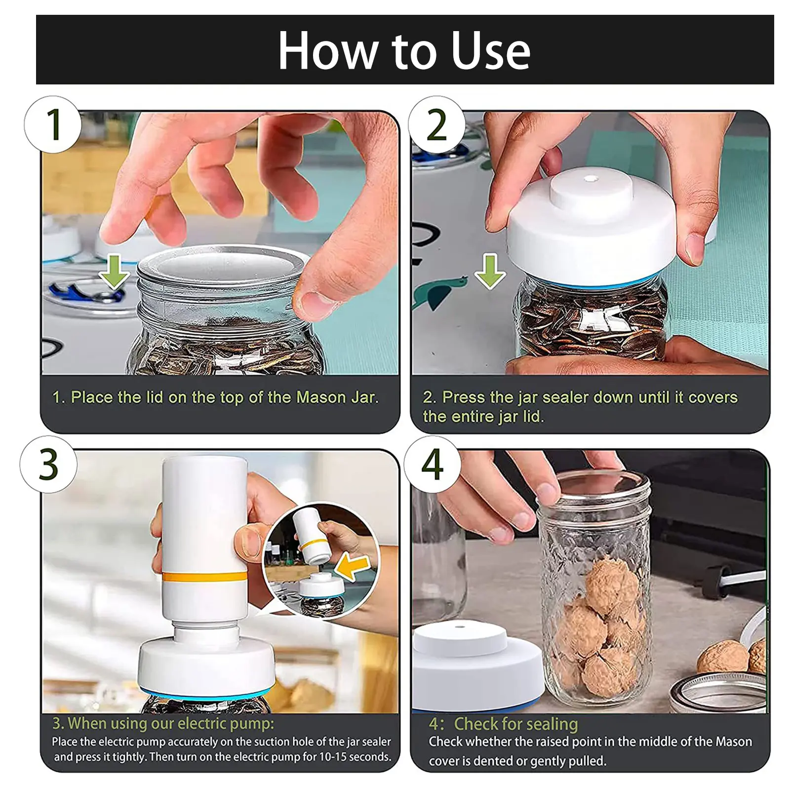 Portable Mason Jar Sealer Vacuum Kit BAP Free Canning Sealing Machine Food Storage Wear-Resistant for Wide Mouth Kitchen Gadgets