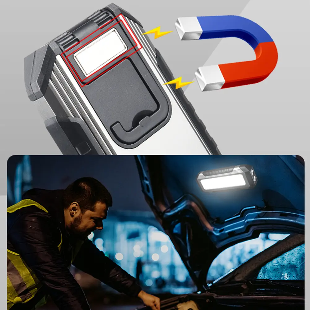 LED COB Flashlight Multifunctional with Magnet Flashlight Searchlight Dimmable Portable Lantern Waterproof for Outdoor Equipment