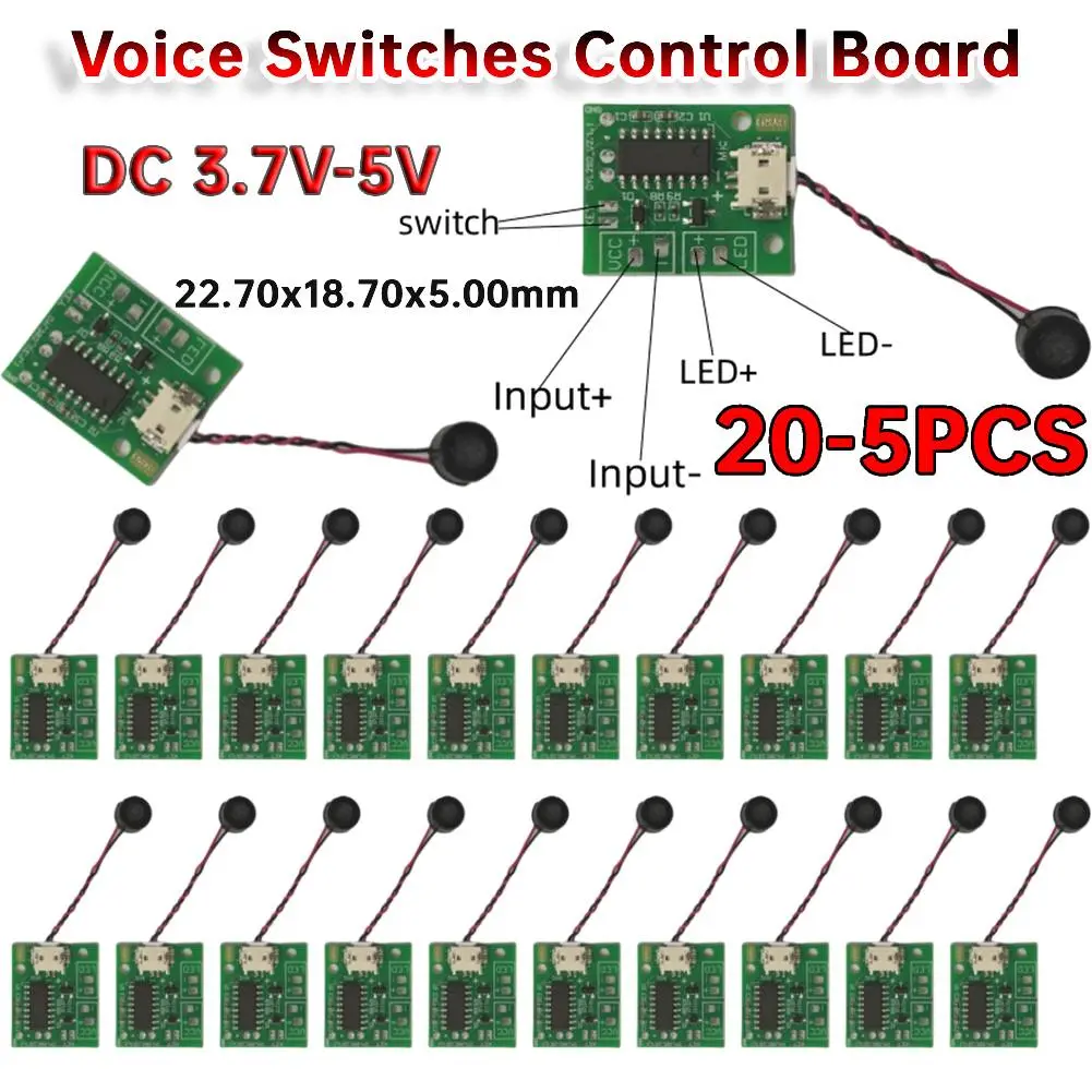 5-20PCS DC 3.7V-5V AI Offline Voice Switches Control Board Sound Control Circuit Driver Board Tools for Single Color Night Light