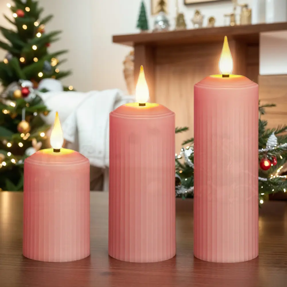 3Pcs Outdoor Waterproof Candles Light with Remote Control USB Rechargeable Waterproof Pink Wedding Candles Pink Flameless Candle