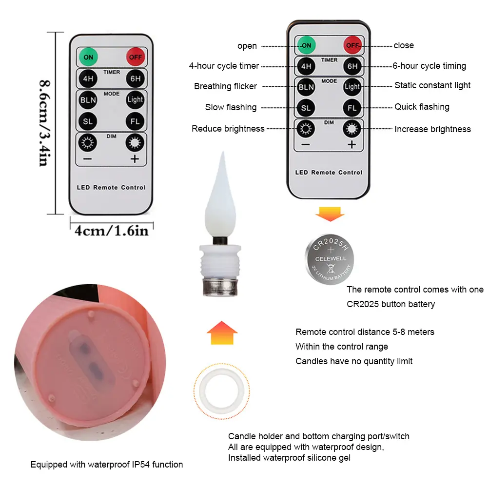 3Pcs Outdoor Waterproof Candles Light with Remote Control USB Rechargeable Waterproof Pink Wedding Candles Pink Flameless Candle
