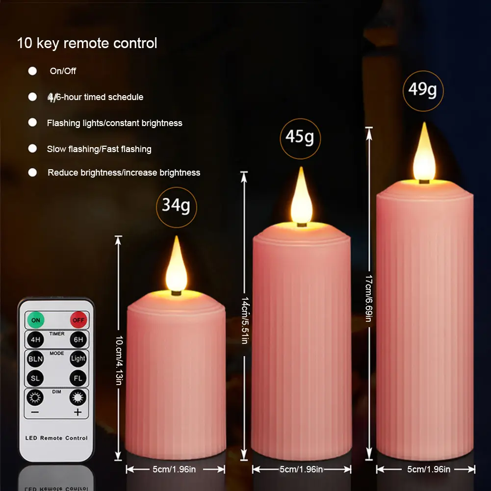 3Pcs Outdoor Waterproof Candles Light with Remote Control USB Rechargeable Waterproof Pink Wedding Candles Pink Flameless Candle