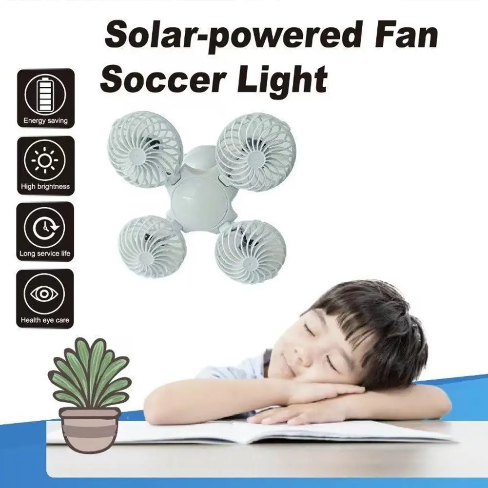 Waterproof Solar Power Soccer Fan 2 In 1 Hanging Fan with LED Lantern Remote Control Solar Cordless Fan for Outdoor Lighting