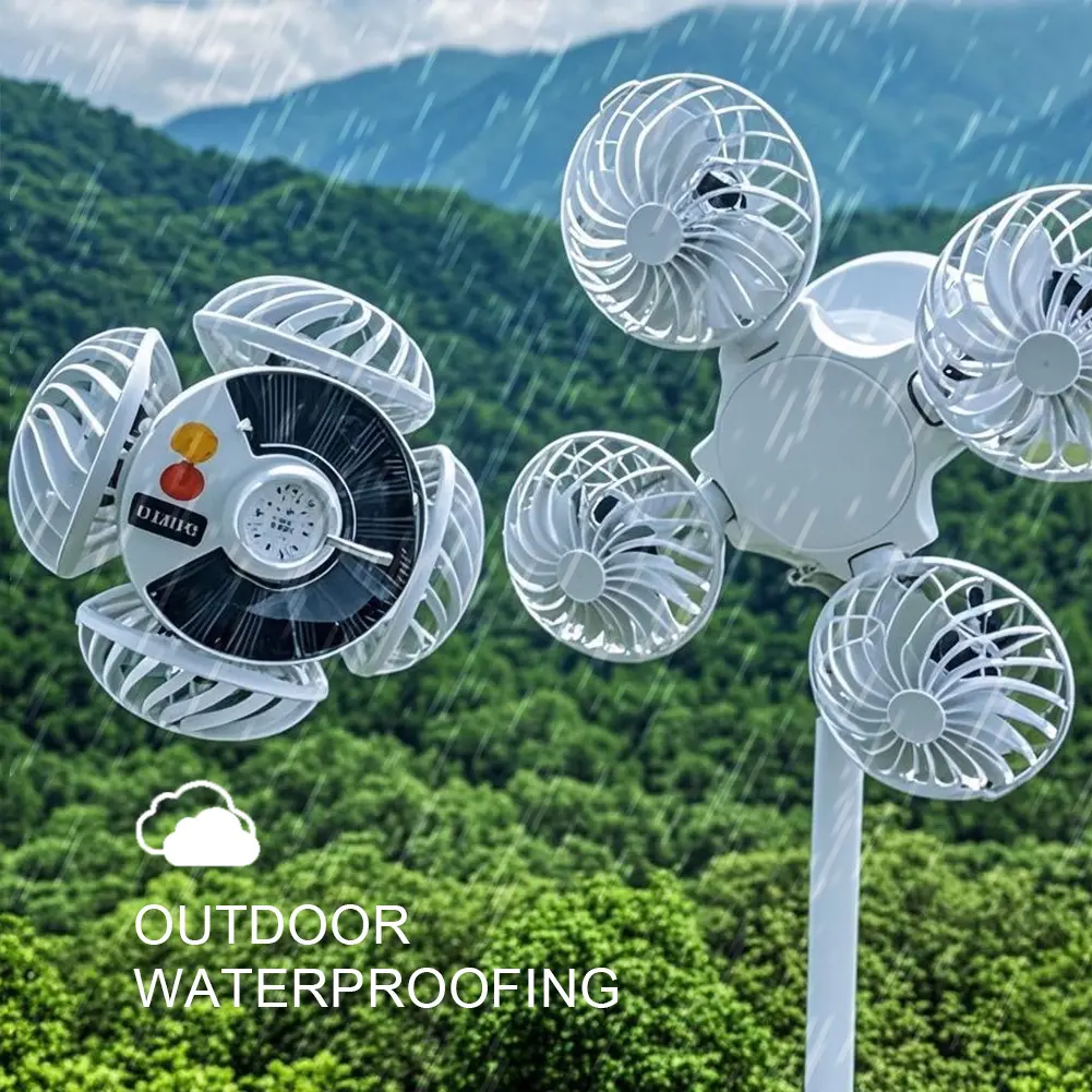 Waterproof Solar Power Soccer Fan 2 In 1 Hanging Fan with LED Lantern Remote Control Solar Cordless Fan for Outdoor Lighting