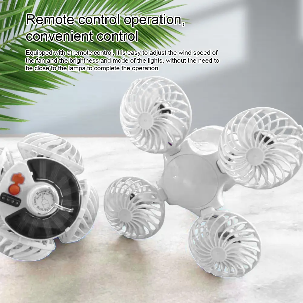 Waterproof Solar Power Soccer Fan 2 In 1 Hanging Fan with LED Lantern Remote Control Solar Cordless Fan for Outdoor Lighting