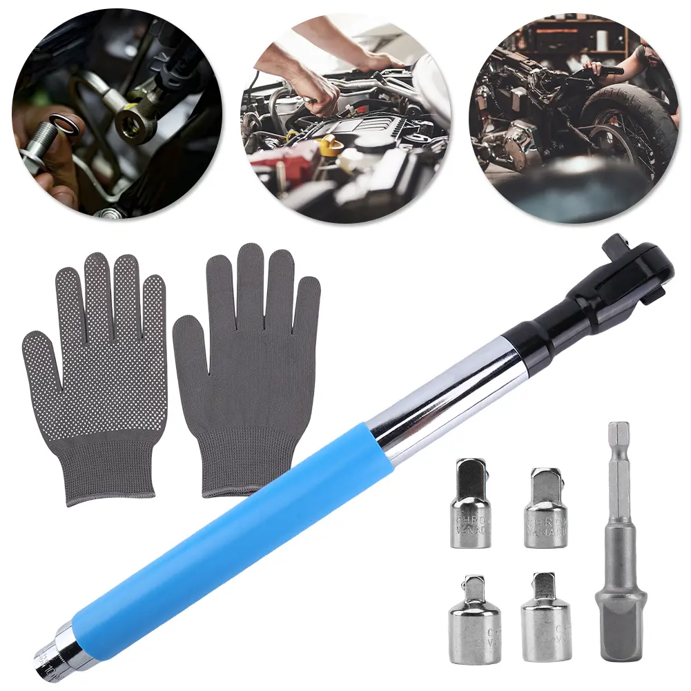 Automatic Extension Wrench with Gloves & Connector Cordless Electric Ratchet Wrench Impact Torque Wrench for Mechanical Workshop