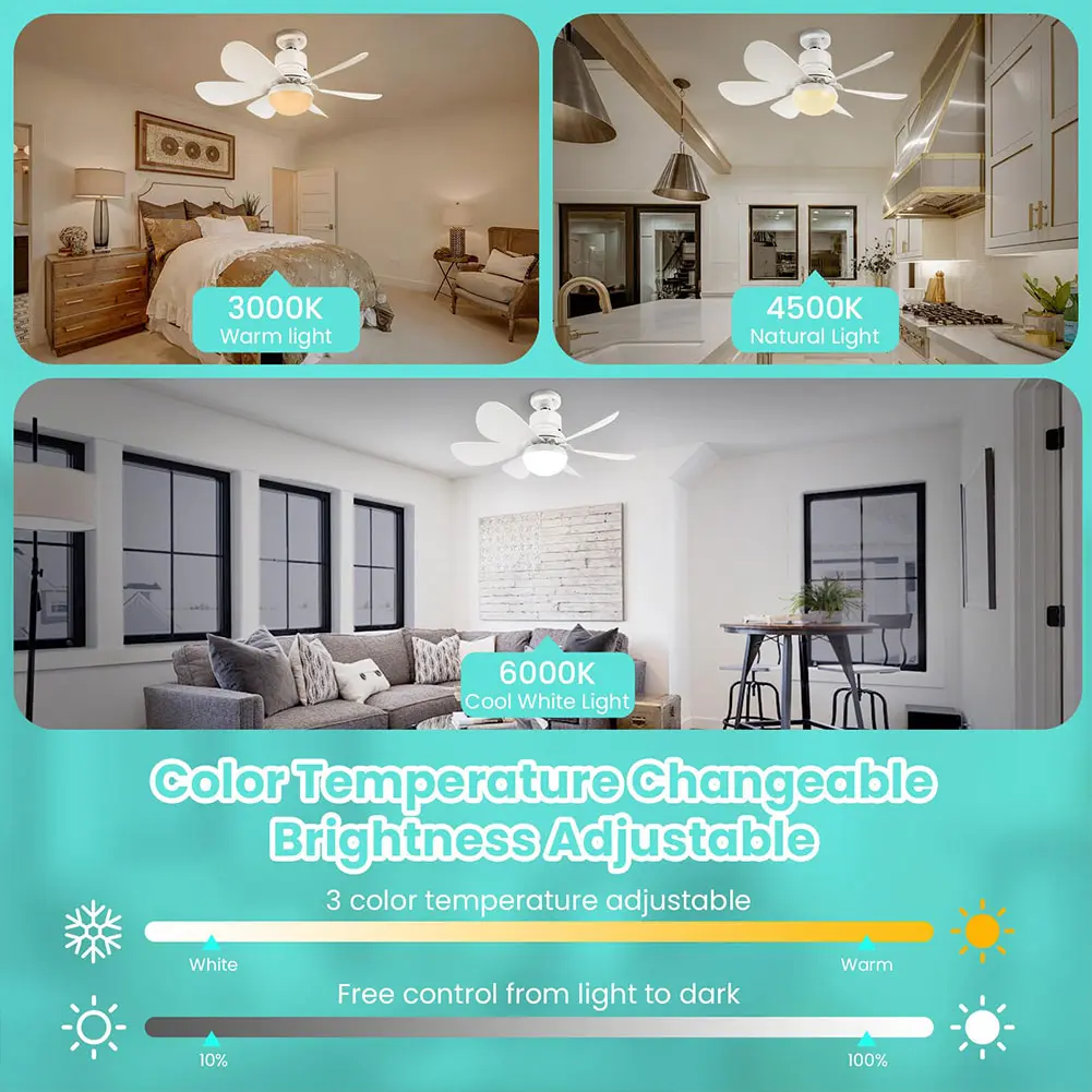 Socket Fan Light with Remote Screw in Ceiling Fan in Light Socket Ceiling Fan with LED Light & 6 Blades for Bedroom Living Room