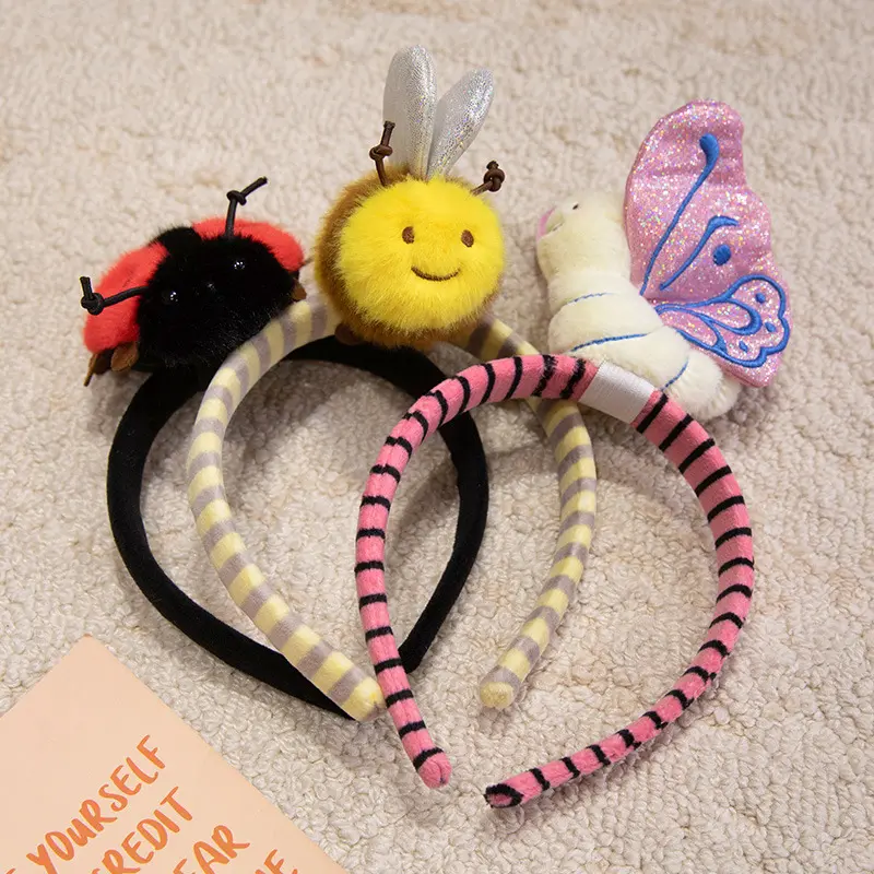 Butterfly Seven-Spotted Ladybug Coccinellidae Bee Headband Wrist Rattle Pendant Insec Plush Toy Birthday Gift for Girl Kids Baby