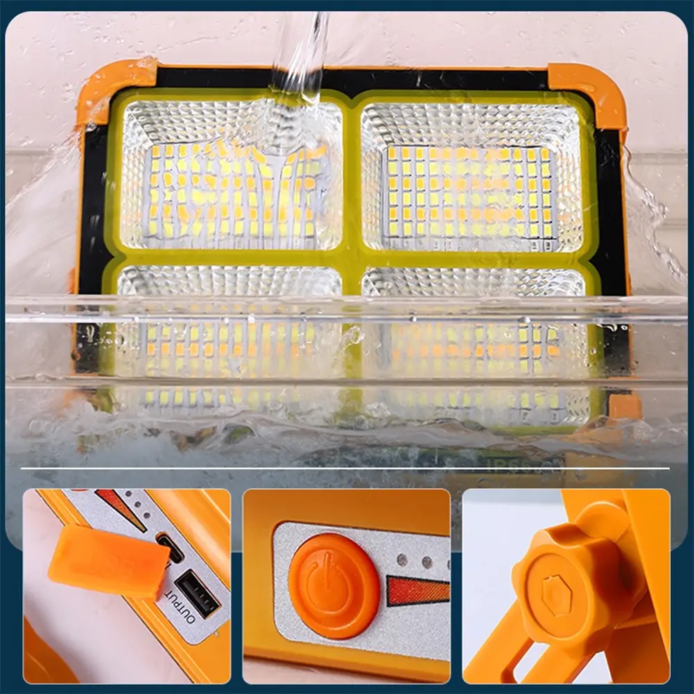 LED Solar Floodlight IP66 Waterproof Outdoor Camping Portable Lamp USB Rechargeable Solar Emergency Repair Light