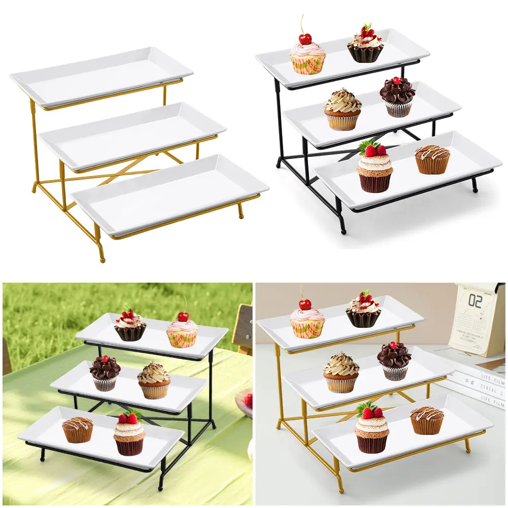 3 Tiers Serving Platters & Sturdier Rack Rectangular Serving Tray Set Display Serving Dishes for Party Entertaining Food Display