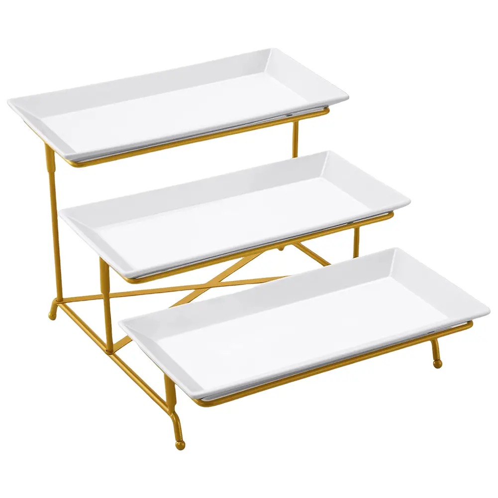 3 Tiers Serving Platters & Sturdier Rack Rectangular Serving Tray Set Display Serving Dishes for Party Entertaining Food Display