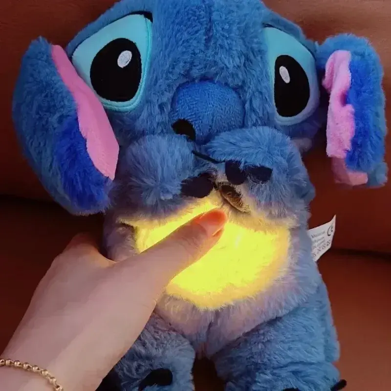 Stitch Plush Doll Breathing Light Child Soothes Toys Pink Angel Anime Cute Baby Music Light Sleep Toy Kid Birthday GiftS
