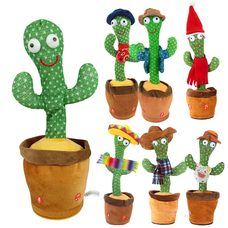 Dancing Talking Cactus Toys Singing Mimicking Recording Repeating What You Say Glow Stuffed Toy For Baby Boys Girl With clothing