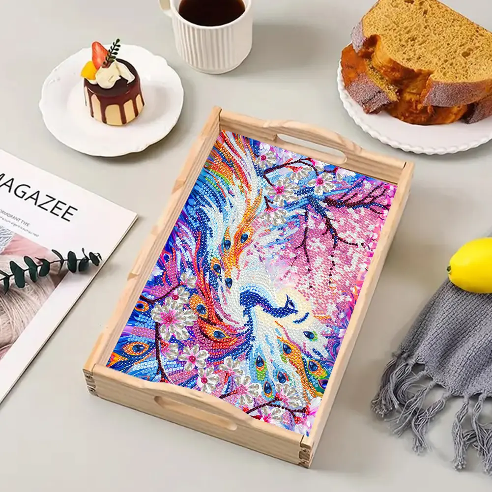 DIY Diamond Painting Tray Wooden Handicraft with Handle Wooden Dining Plate DIY Diamond Painting Food Tray Kits DIY Decor Gifts